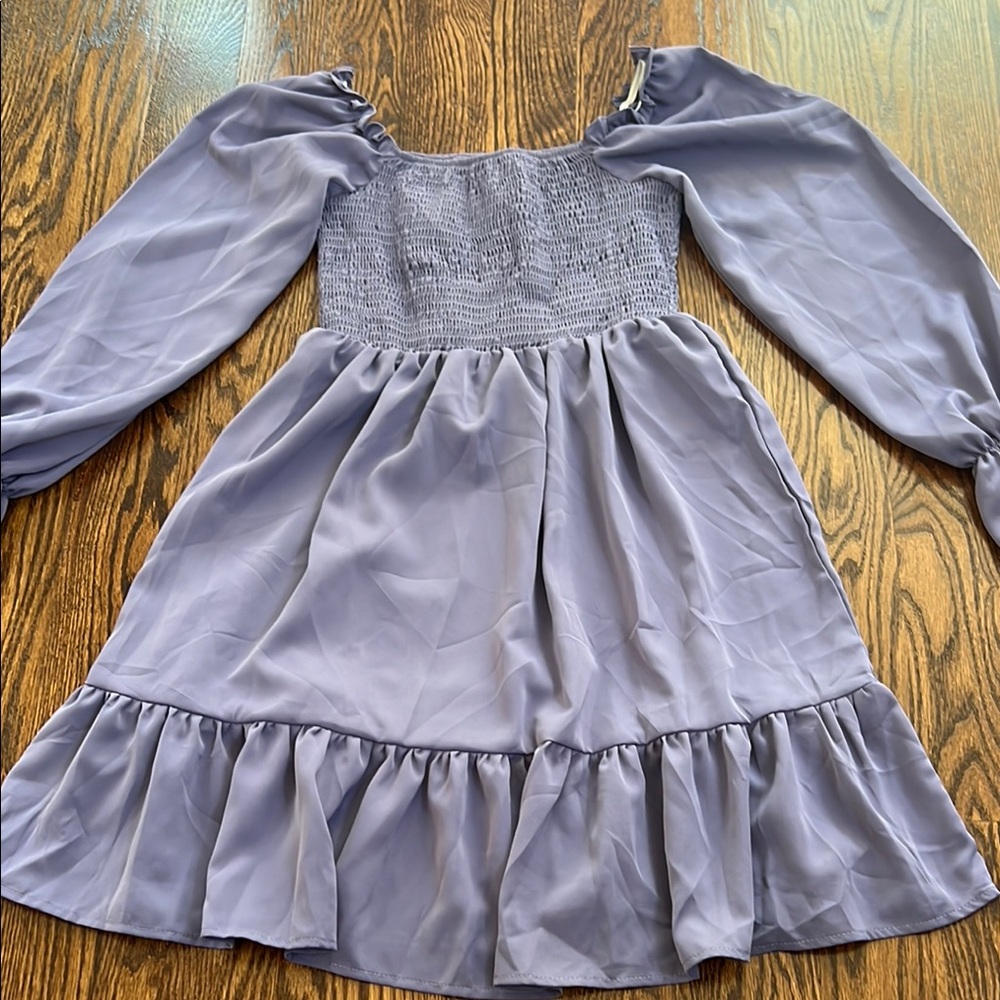 Purple Bishop Sleeve Sundress with Square Neck for Casual Occasions